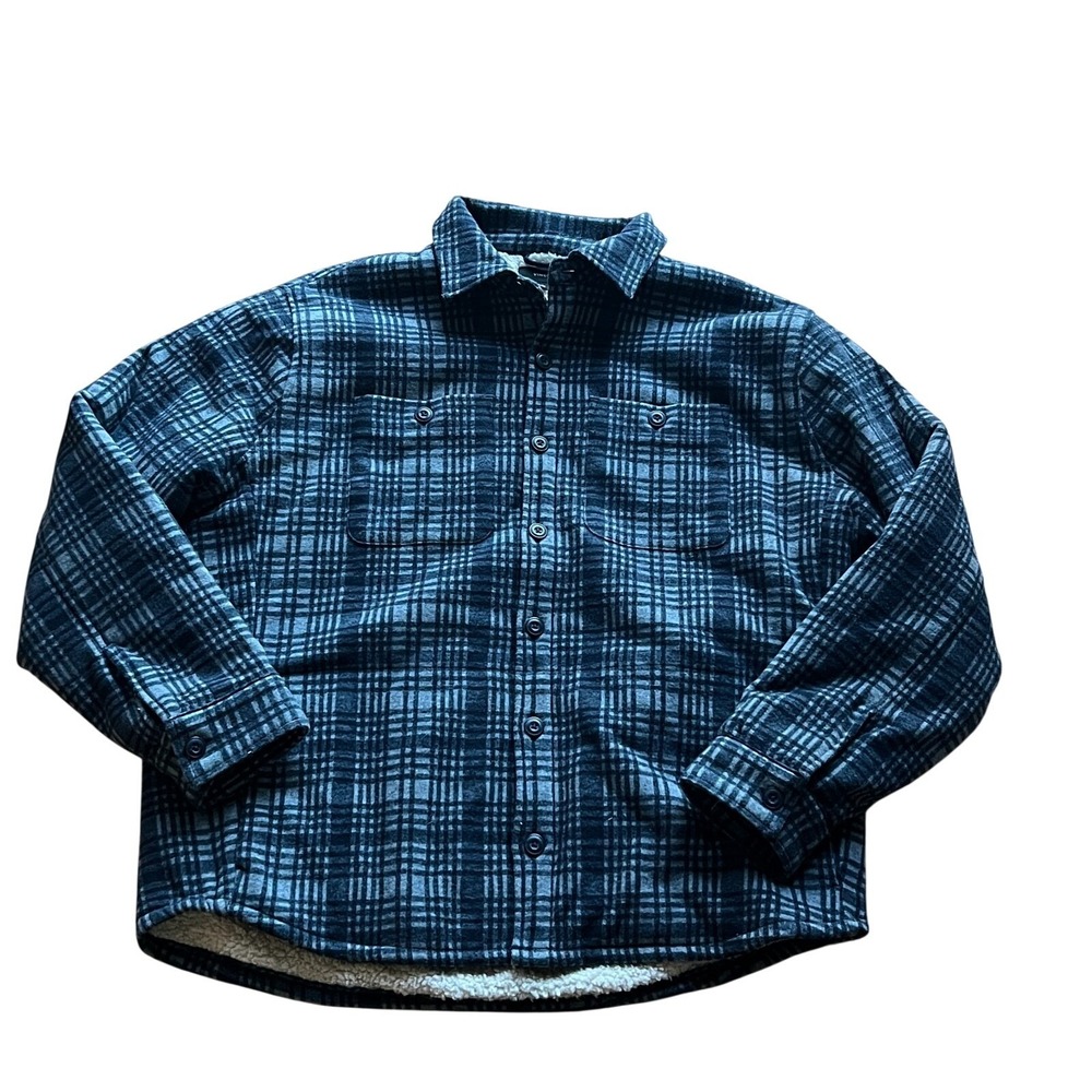Vince Blue‎ Gray Plaid Sherpa Lined Shirt Jacket Mens Sz XL Outdoor Shacket